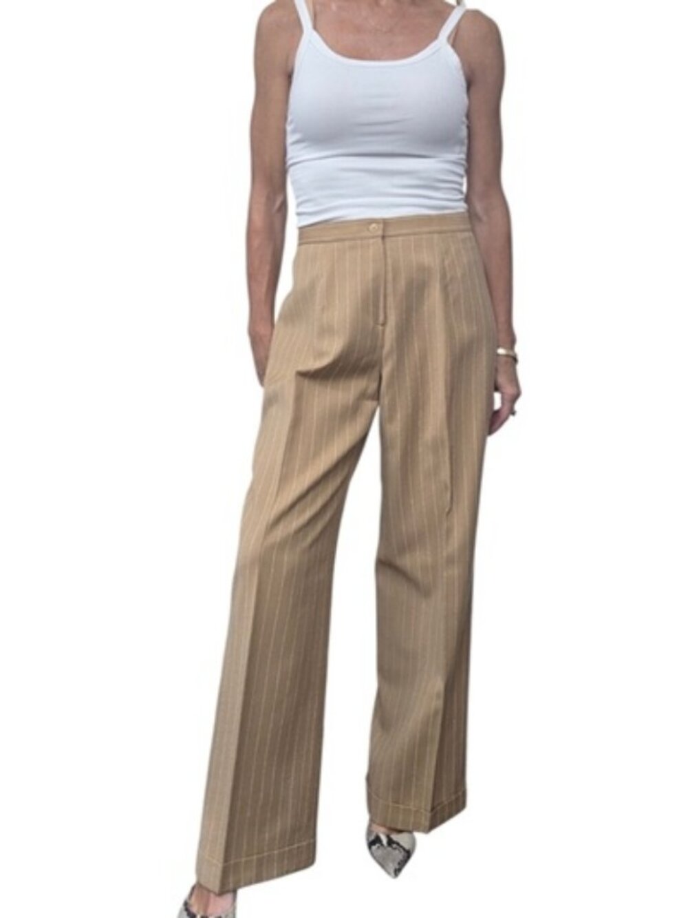 Vintage Y2K Tailleur Platinum 100% Wool Pinstripe Wide Leg Pants 6